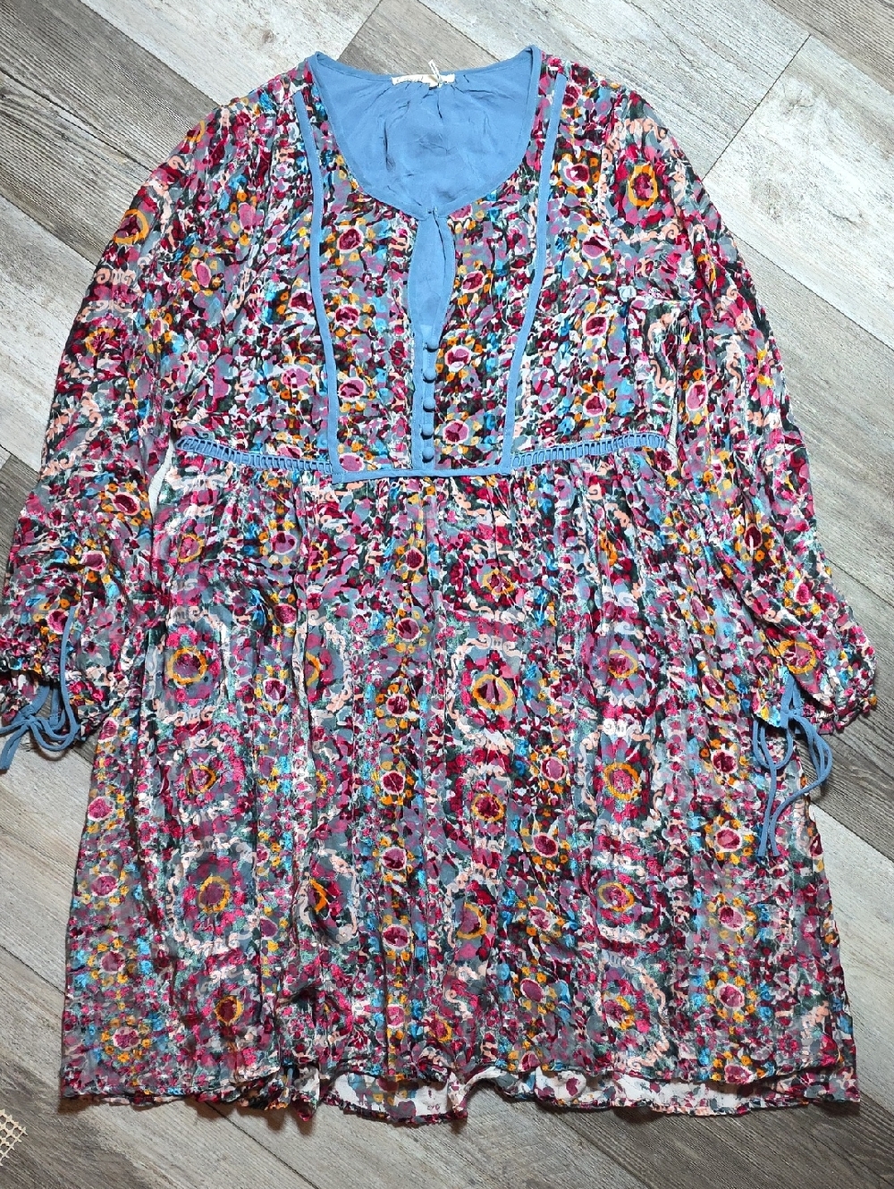 Anthropologie Floreat Abia Silk Blend, Velvet AOP Peasant Dress Sz Md RARE